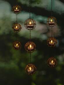 1/2pcs Solar Hanging Lantern Lights, Solar Powered, Outdoor Waterproof Iron Rust Bird Cage Candle Holder With Flickering Solar Tea Lights, Rechargeable Lantern Lights For Backyard, Patio, Garden, Fence, Tree Decor - Beaded Spheres - View 11