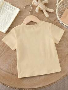 Disney Background Mickey Mouse Hand-Drawn Graffiti Style Print Kids' Loose Short Sleeve T-Shirt - Playful And Artistic Casual Top - Màu be - Xem 4