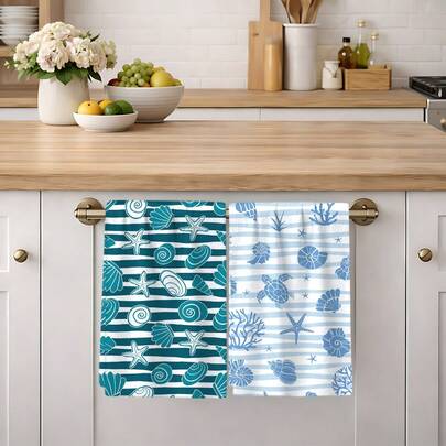 2/4/6pcs Set, Dish Towels, Ocean Life Printed Soft Microfiber Absorbent Cloths, Cooking And Baking Tea Towels, Dish Cloths, Cleaning Rags, Hand Towels, Highly Absorbent And Soft, Kitchen Decor, Gifts For Neighbors, Mothers, Birthdays, Housewarming For Friends, Kitchen Essentials, Daily Necessities