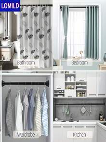 Extendable Curtain Rod, Clothes Drying Rack, Heavy Duty No-Drill Hanging Organizer For Bedroom, Bathroom, Laundry Room, Closet, Room Divider Function With Plastic Ends - 1 - View 5