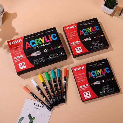 丙烯马克笔套装，软头马克笔，适用于艺术学生，可叠加颜色，丙烯绘画书写工具，高耐光性，可水洗水彩颜料丙烯马克笔套装，专业绘画创作艺术用品，学生水彩画笔颜料工具，艺术绘画必备。