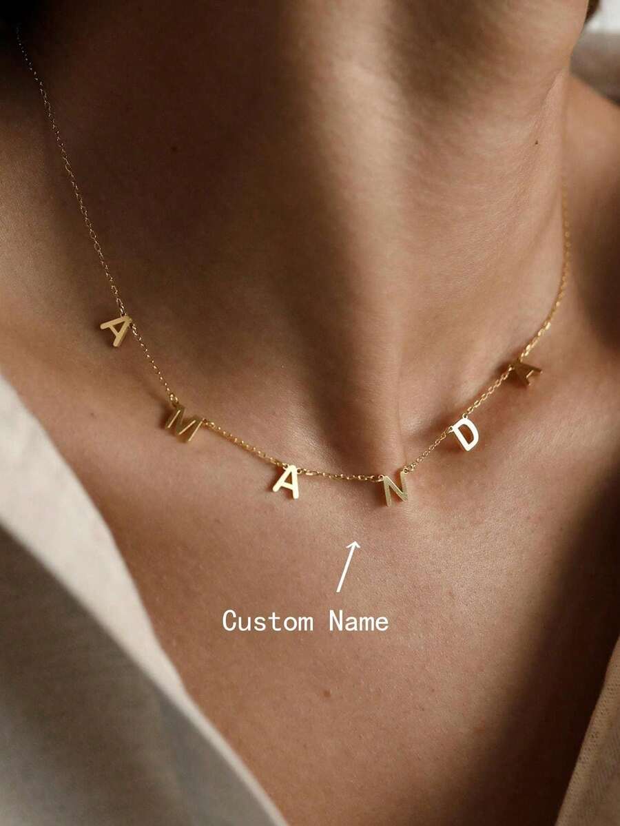 1pc Customized Simple Letter Name Necklace, Personalized Stainless Steel Initial MAMA Pendant Necklace, Ideal Gift For Girlfriend, Mom, Family, Friend, Daughter, Anniversary, Valentine's Day, Mother's Day, Birthday, Graduation, Daily Wear, Wedding, Party