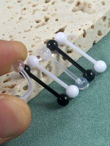 6PCS/Lot 14G Soft Tongue Barbell Ring Transparente/White/Black Barbell Acrylic Tongue Ring Nipple Piercing Jewelry - Steel - View 4