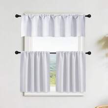 Cortina pequeña opaca, cortina de ventana para autocaravana, cortina parasol, unicolor minimalista de tamaño pequeño, instalación práctica con bolsillo para barra, adecuada para autocaravana, caravana, dormitorio, sala de estar, cocina - Blanco 1 pieza - Ver 4