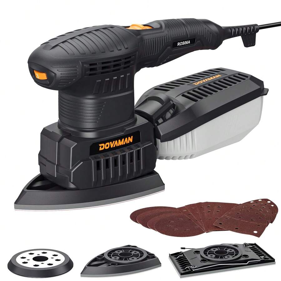 DOVAMAN 3-In-1 Electric Orbital Sander 200W, 6 Variable Speed Multi Sander With Dust Collection Box, Sheet/Detail Sander With 15 Sandpapers For Woodworking DIY - View 1