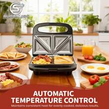 SUPERLEX 750W Sandwich Maker, Deep-Grooved Toaster,  Non-Stick Coating Heating Plate, Removable Deep-Grooved Baking Tray For Easy Cleaning, LED Indicator Light, Cool-Touch Handle And Non-Slide Bottom Feet, Fast Heating, Essential For Breakfast And Afternoon - UK Plug(220-240V) - View 4