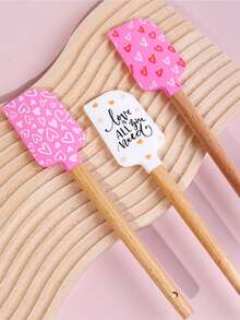 1pc Heart-Shaped Cake Spatula Set, Non-Stick Silicone Scraper, Valentine's Day Pattern, Heat-Resistant Baking & Cooking Utensil - Multicolor - View 3