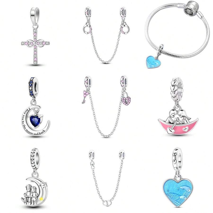 1 件装时尚月亮闪亮珠子吊坠，镀银，适合手链项链 DIY 节日礼物 - 彩色 - 查看 1