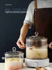 1pc High-Temperature Resistant Glass Pot With Dual Handles, Retro Style Transparent Pot With Lid, Wholesale Household Refrigeration Fruit Container, Cooking Pot - View 4