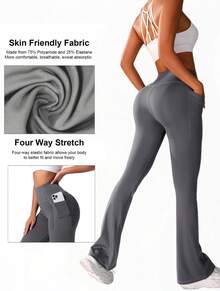 4PCS Women's  Solid Color Yoga  Pants-Pockets. High-Waisted Lifting Buttocks Yoga Pants For Exercise, Compression, Soft Elasticity, And Breathable. Sports Pants With A Slim Fit, Suitable For Running, Cycling, Fitness, Outdoor Sports, Training. Thick Pants With A Fashionable IN Style, Suitable For Spring, Summer And All Seasons - 4PCS(Black + Black + Dark Gray + Light Gray) - 查看 3