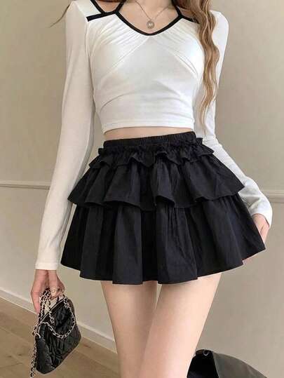  Váy ngắn ôm dáng sexy màu đen xếp ly cạp cao Y6Y mùa hè mới dành cho nữ