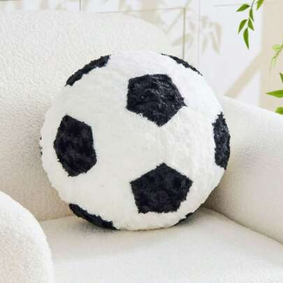 Soccer Ball Shaped Plush Throw Pillow, Soft Fluffy Round Cushion, 3D Textured Decorative Pillow For Soccer Fans, Man Cave, Game Room & Living Room Sofa Bedroom Home Decor