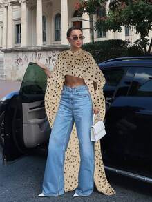 Trang phục nữ thanh lịch, Áo croptop cổ tròn vạt lệch chấm bi bằng vải dệt mỏng, Khăn choàng nữ phù hợp với váy dạ hội, Khăn choàng phù dâu mềm mại, Khăn choàng chiffon, Áo khoác ngoài mùa hè cho đám cưới - Màu be - Xem 3