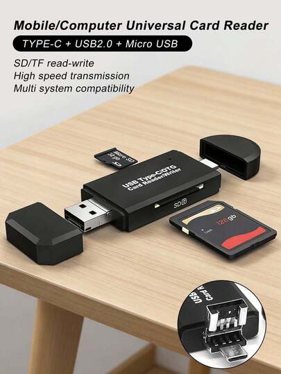 6-in-1 다기능 OTG 카드 리더기, Apple, Android, 컴퓨터, SD/TF 카드 리더기, USB3.0/Type-C/Micro 포트와 호환