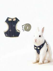 1pc Adjustable Rabbit Harness Leash, Stylish Bow Tie Rabbit Harness, Cute Anchor Pattern, Suitable For Small Pets & Rabbits, Small Animal Collar And Leash, Harness With Leash, Adjustable Leash, Dog Supplies, Cat Supplies - Multicolor - View 11