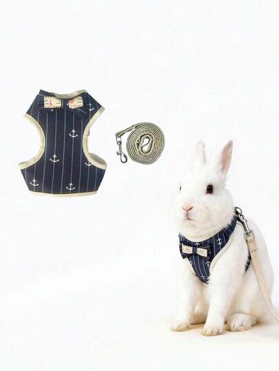 1 Set Bow Tie Boat Anchor Towing Rope Set, Escape-Proof Rabbit Harness, Suitable For Walks, Cute And Breathable Mesh Vest, Perfect For Rabbits And Outdoor Activities Such As Camping, Hiking, And Training - Also Suitable For Small Animals Such As Bagan Dogs And Puppies, Bunny Supplies, Bunny Pet Supplies, Cat Harness And Leash, Dog Harness