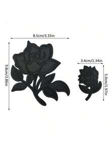 2pcs Women's Black Embroidered Flower Cloth Patch Set, Iron-On Applique Patches For Clothes, Jacket, Pants, Home Textiles Diy Decoration & Repair Valentine's Day Summer, School-Halloween,Christmas,Fall,Winter, Supplies, - 黑色 - 查看 3
