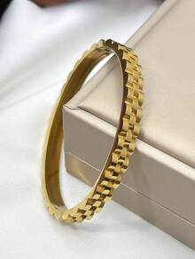 3/1pc Stainless Steel Gear & Clover Bracelet Jewelry Set, Stackable Or Standalone, Suitable For All Occasions - Gold - View 7