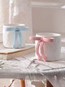 1 pieza Taza cerámica 3D linda con lazo - Cinta rosa/azul, apta para café, té y uso diario - Multicolor - Ver 4