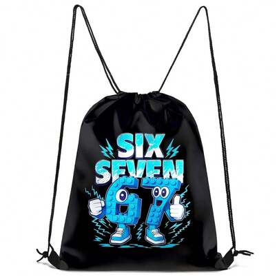 Creative Number 6 & 7 Theme Pouch Set, Colorful Drawstring Backpack, Sports Fitness Training Storage Bag