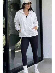 Women's Windbreaker Jacket Waterproof Lined Casual Fabric Zipper Evening Airport Clothes Travel Autumn Winter - 白色 - 查看 4