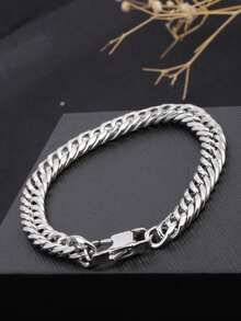 1pc Thick Cuban Link Bracelet, Stainless Steel Minimalist Geometric Bracelet/Earrings, Versatile Elegant Luxury Vibe, Suitable For Daily Wear, Party, Gift For Friends, Material, Timeless Classic Element, High-Quality Minimalist Style For Daily Wear - Bracelet - View 8