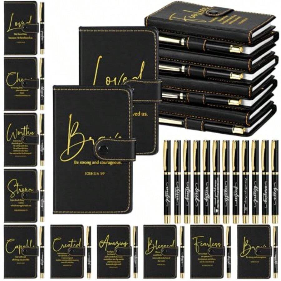 Spakon 10 Sets Christian Gifts Bulk Church Leather Notebook with Pen Pastor Appreciation Gifts Clergy Sunday School Teacher Prayer Journal Religious Bible Study Supplies Bible Verse - como en la foto - Ver 1