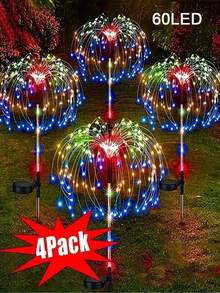 4个太阳能星爆灯,200/120/90/60颗LED户外灯串,8种闪烁模式,适用于庭院、阳台、派对、婚礼、花园、草坪、家居装饰、走廊装饰 - 多色 - 查看 32
