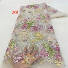 2026 High-Quality 3D Floral Embroidered Lace Fabric With African Sequins, Nigerian French Mesh Embroidered Fabric For Bridal Gown Sewing - A - View 6