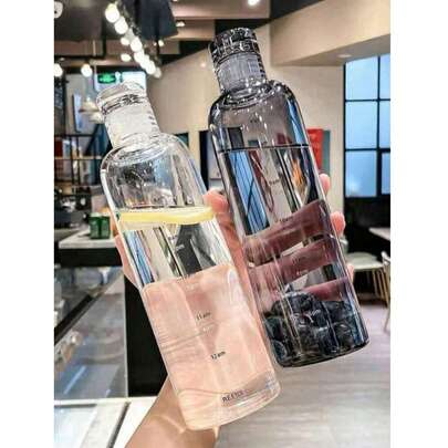 1 Tasse à eau avec échelle de temps, convenant aux garçons et filles de haute qualité pour les tasses d'eau chaude et froide, transparente et très attrayante, belle et élégante tasse à eau portable pour les loisirs en extérieur