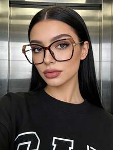 1pc Large Cat Eye Fashion Eyeglass Frame, Vintage Elegant Personalized Transparent Glasses, Suitable For Travel Accessories And Daily Outfit Accessories - Tea Bean Flower Frame - View 3