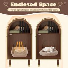 Cat Litter Box Enclosure , 2-In-1 Condo Cat Bed, Cat Shelter Furniture With Two-Level Cozy Haven For 2 Cats, Cute Kitty Condo For Sleeping, Luxury Cat House& Furniture, Espresso - A - 查看 7