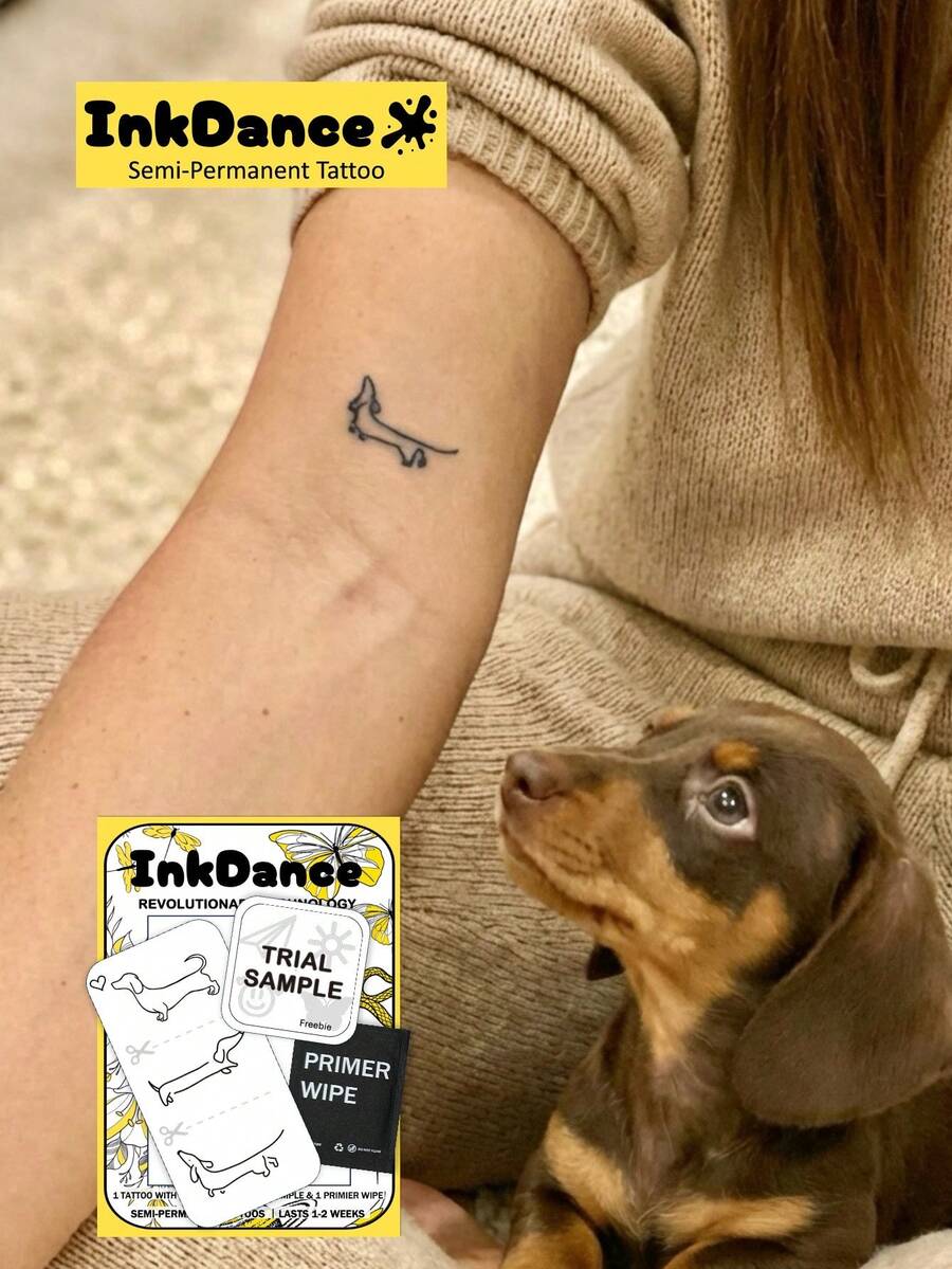 1 Kit "Simple Doxie Love" Technology Tattoos, Semi-Permanent Tattoos, Temporary Tattoos, Long Lasting, Fake Tattoos, Water-Resistant, Authentic Tattoo Look, Plant-Based X260 - Black - View 1