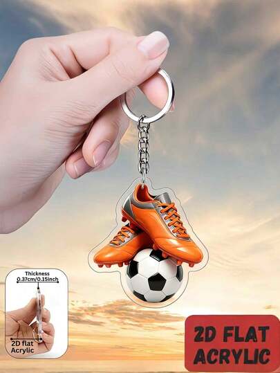 2D Flat Exquisite Football And Football Shoe Keychain, Suitable For Bag, Car, Phone, Keys Decoration, Perfect Birthday/Party/Thanksgiving/Christmas/New Year Gift For Keychain Enthusiasts, Durable Acrylic Material