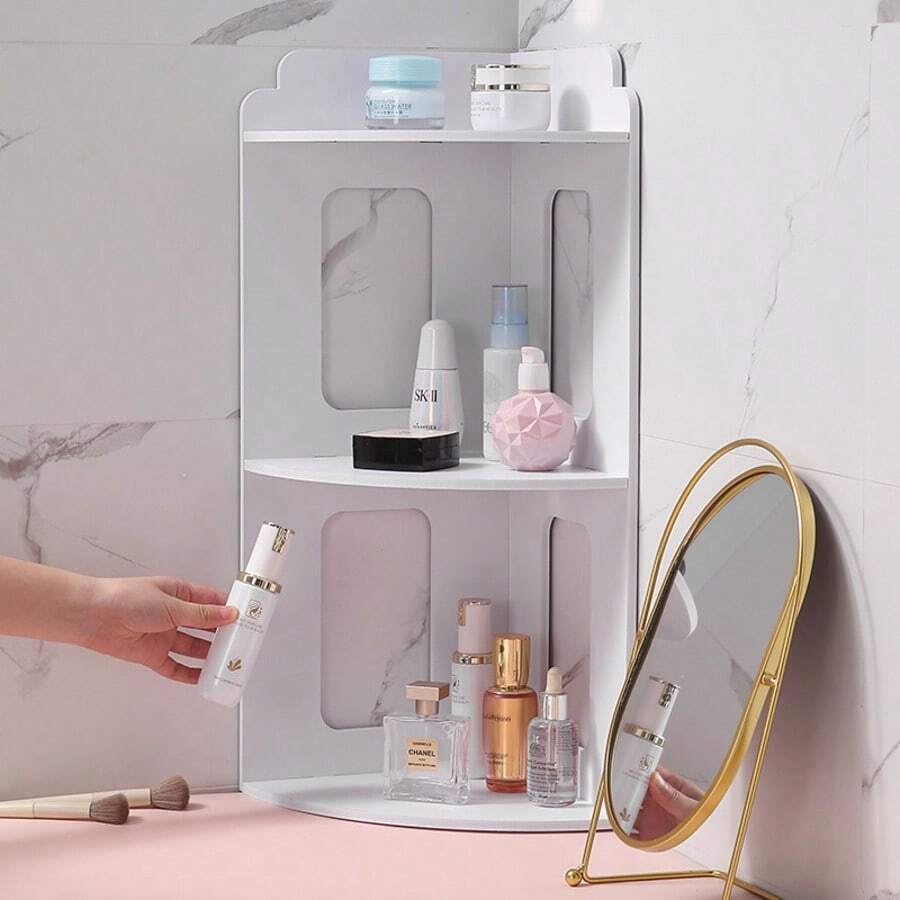 3-Tier Corner Storage Rack Student Desk Organizer Desktop Shelf Home Display Stand Multi-Functional Countertop Shelving For Dorm Office Study Space Saving - White - View 1