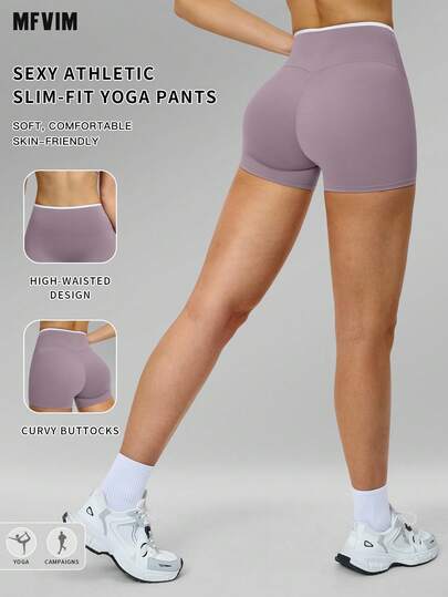  MFVIM Women's High Waist Sports Shorts, Wrap Waist Design Prevents Sagging, Slim Fit Shaping Waist And Hips, Breathable Soft Stretchy Fabric, Suitable For Casual, Commuting, Outdoor Running, Cycling, Yoga, Pilates, Gym Workout