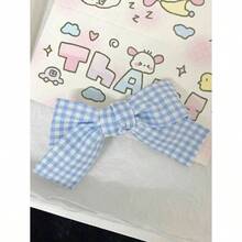 2Pcs/Korean Style Cute Gingham Fabric Bow Hair Clip Side Clip Bangs Clip Hair Clip Duck Mouth Clip Headpiece Polyester    Bow  Pearls - 淺藍色 - 查看 6
