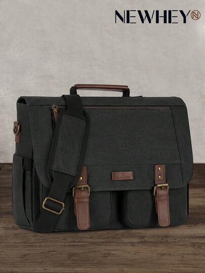 NEWHEY Messenger Laptop Bag For Men 15.6 Inch , Canvas Briefcase Satchel Computer Shoulder Bag Men's Work Business Office Bag With Padded Compartment