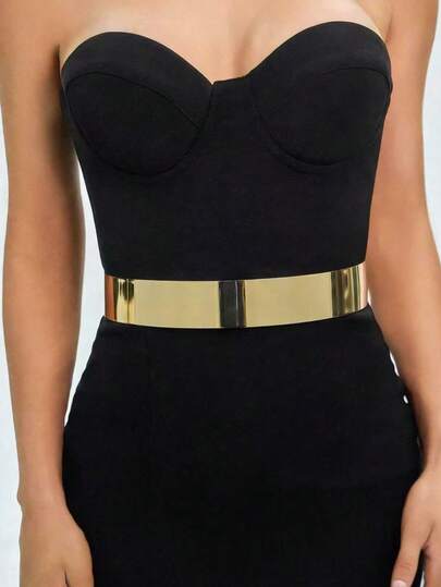 1pc Women's Gold Metal Decor Waist Belt, Commuter Style, Suitable For Dresses