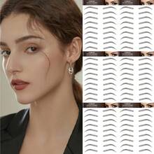 6 Sheets 54 Pairs 4d Black Hair-Like Waterproof Eyebrow Tattoos Stickers Transfers Temporary Brow Tattoo Peel Off Grooming Shaping Sticker In Arch Style - Black - View 6