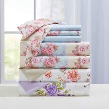 BrylaneHome 6-Pc Traditional Floral Sheet Set - HOA HỒNG XANH - Xem 2