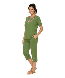 Women Short Sleeves Embroidered Cotton Blend Lounge Wear  Sets - Lumut - View 3