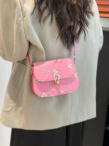 Minimalist Floral Embroidery Mini Crossbody Bag (Pattern Random) - Hot Pink - View 8
