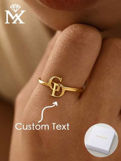 1pc Customized Double Initial Letter Ring, Couple Initial Letter Ring, Customized Letter Ring, Thin Customized Ring, Stackable Engraved Ring, Anniversary Gift