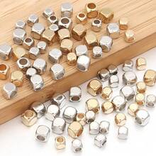 200pcs Gold & Silver Square Beads, Minimalist DIY Accessories - Square - View 3
