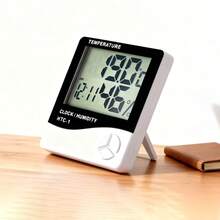 Termómetro higrómetro digital LCD, monitor de temperatura y humedad interior/exterior con reloj, adecuado para el hogar, dormitorio, mascotas, reptiles, plantas, invernadero, sótano (HTC-1) - Termómetro e higrómetro - Ver 2