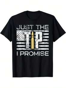 1 Pc Men's Clothing Bullet Flag Printed Black Tshirt, Graphic Tee, Summer Tops, Shirt, Unisex Casual Crew Neck Tshirt, Plus Size Men's - 黑色 - 查看 1