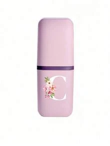 Pink Portable Travel Toothbrush Cup, Haitang Flower Letter A-Z Pattern, Mouthwash Cup, Household Bathroom Storage, Mouthwash Cup, Travel Toothbrush Box, Makeup Brush Storage Box, Multifunctional Toothbrush Cup, Alcohol Free, Plastic Material, Compact Design, Very Suitable For Oral Care Anytime, Anywhere. Outdoor Business Travel Supplies Box, Suitable For Travel, Camping, Business Trips, And School, Essential For Outdoor Travel - Multicolor - View 12