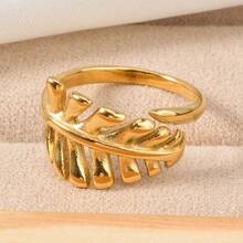1pc Fashionable Retro 18k Gold-Plated Three-Dimensional Leaf Open Ring For Women Daily Party Gifts - Gold - View 6