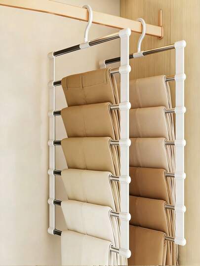 1pc Portable Foldable Clothes Hanger, Suitable For Wardrobe And Closet, Multi-Layer Trapezoid Pants Rack, Shirt Jacket Dress Storage Rack, Non-Slip Jeans Hanger, Bedroom Hotel Travel Storage, Tie Sock Organizer, Foldable Hanger, Wrinkle-Free, Keeps Pants Flat, Also Suitable For Towels